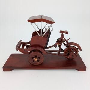 Wood Cycle Rickshaw Model Handmade Bookshelf Display Tricycle Pedicab Miniature